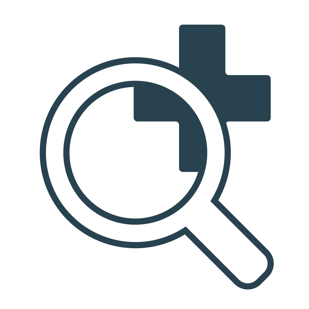 Magnifying glass on health icon