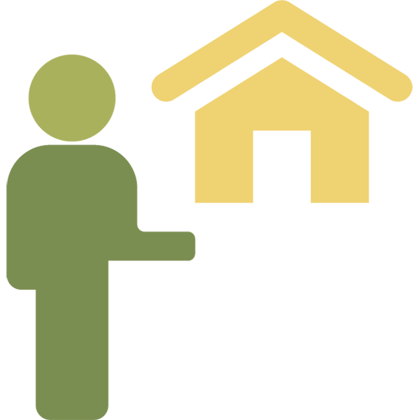 Custom icon shows illustrated person in green to the left of a yellow house in the background