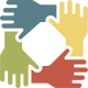 Custom icon shows illustrated, colorful hands in a circle, representing teamwork