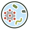 Icon of germs in a petri dish.