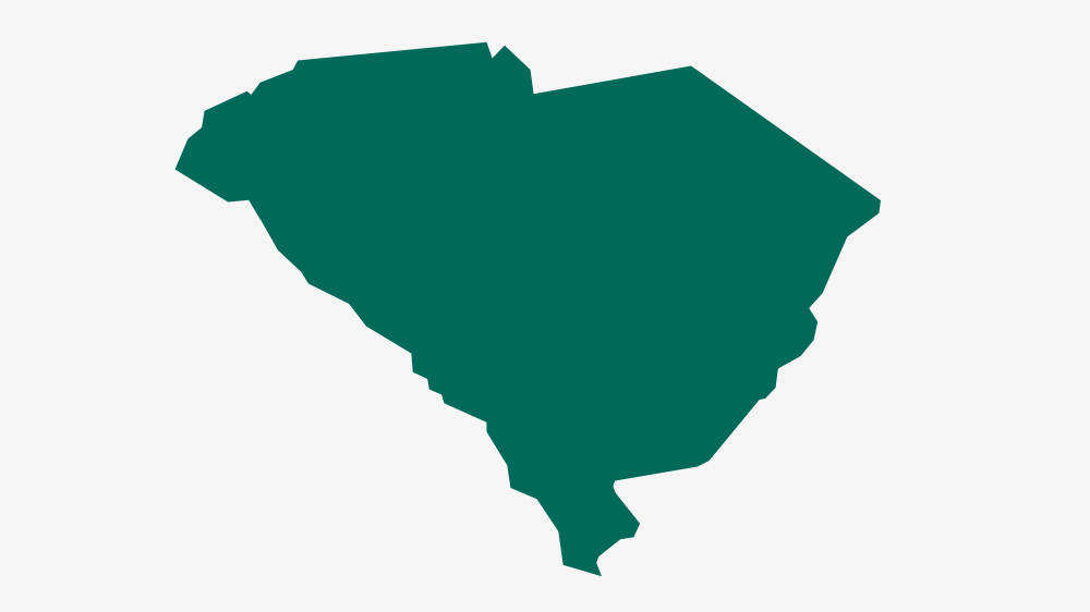 Map of the state of South Carolina.