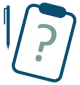 An icon depicting a clipboard with a question mark and pen.