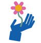 An icon depicting a hand holding a growing flower.