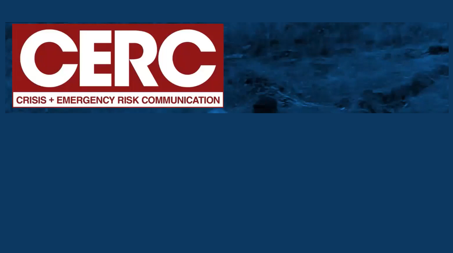 Crisis & Emergency Risk Communication (CERC) logo on blue background.
