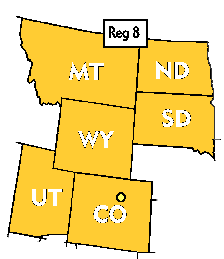 Region 8 includes Colorado, Montana, North Dakota, South Dakota, Utah and Wyoming.