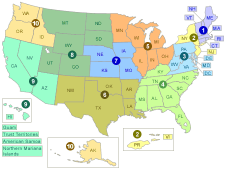 Figure 1.1 - Mapa de las oficinas regionales de la EPA