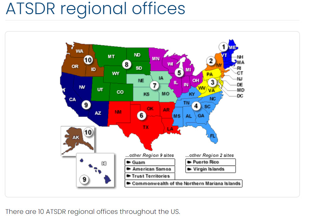 This map shows the ATSDR Regional Office Map.