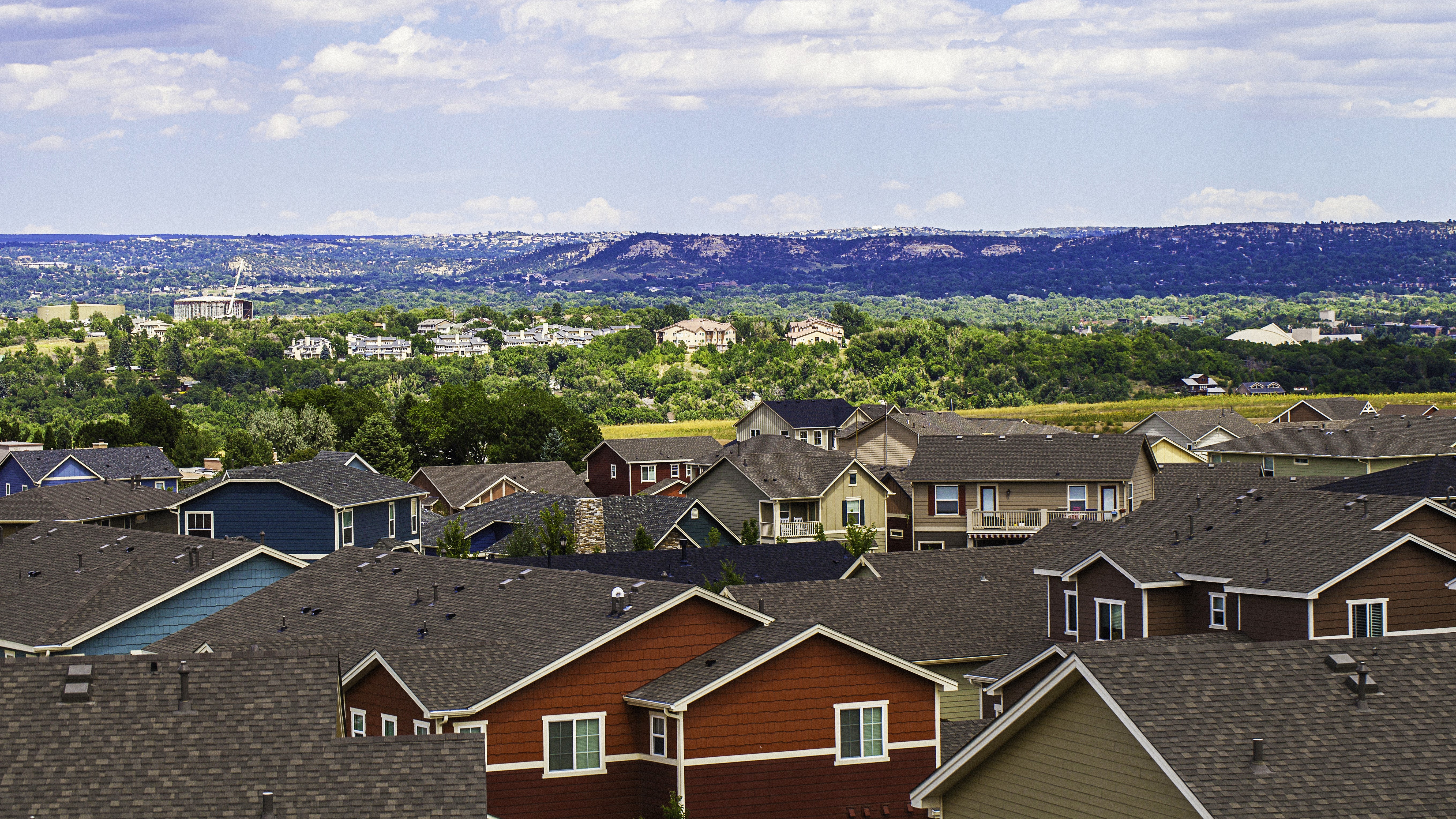 Aerial view on a suburban community in the Rocky Mountain foothills.