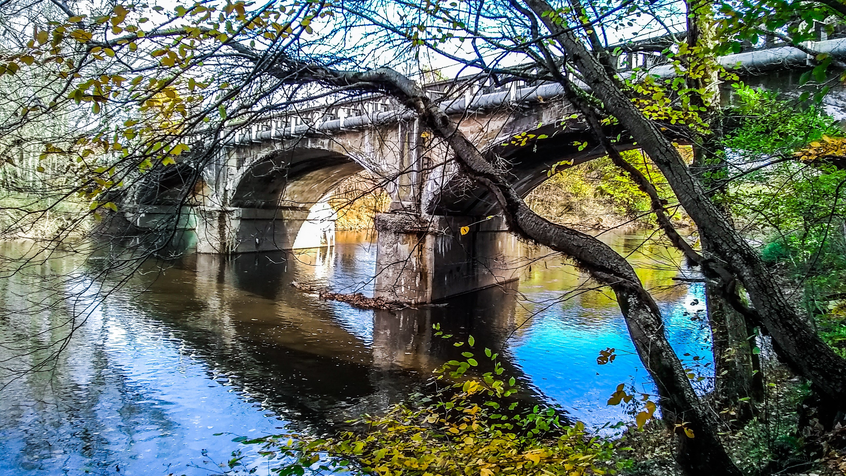 Old stone bridge over a creek in Bucks County Pennsylvania