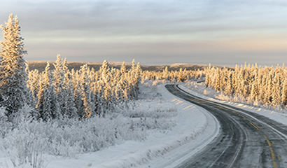 Snowy Winter Road Panorama in Fairbanks North Star Borough, Alaska