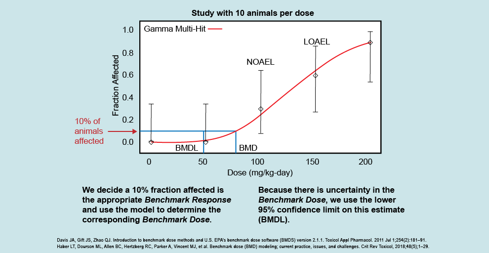 Example benchmark dose analysis diagram. Description in text below.