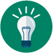 Clear words icon Green icon with white light bulb and lines depicting light coming off the top of the bulb.