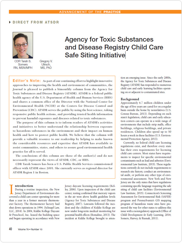 screen shot of the publication for Agency for Toxic Substances and Disease Registry Child Care Safe Siting Initiative