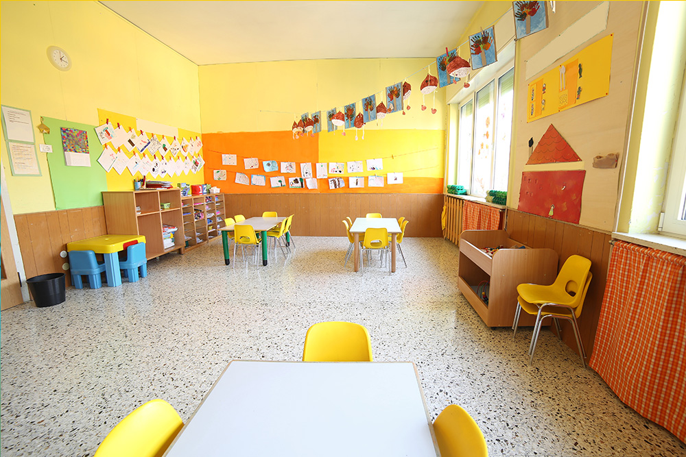 An empty child care center classroom.