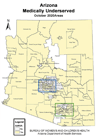 Map of Arizona showing medically underserved areas (October 2020).